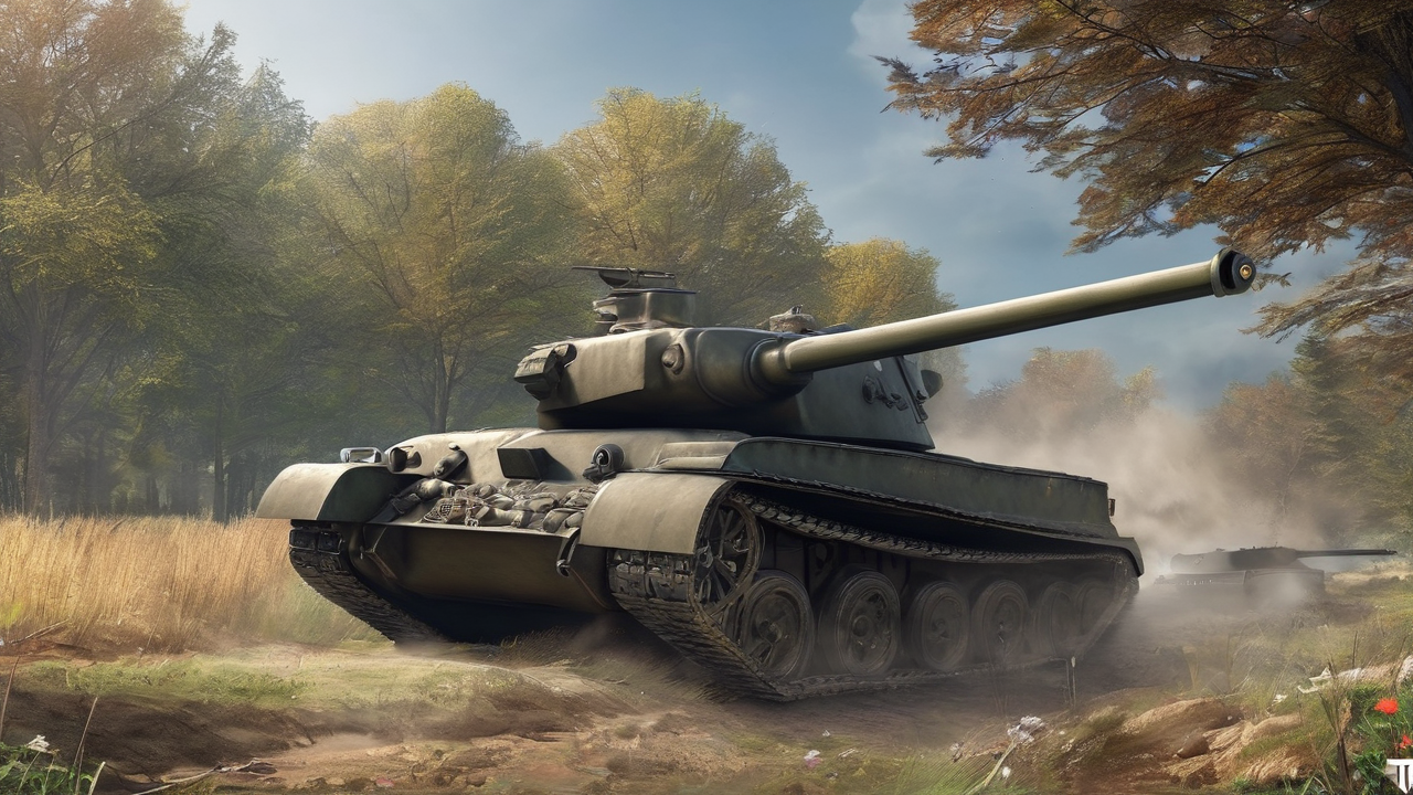 Czołg z gry World of Tanks na polu bitwy z efektami dymu i ognia w tle