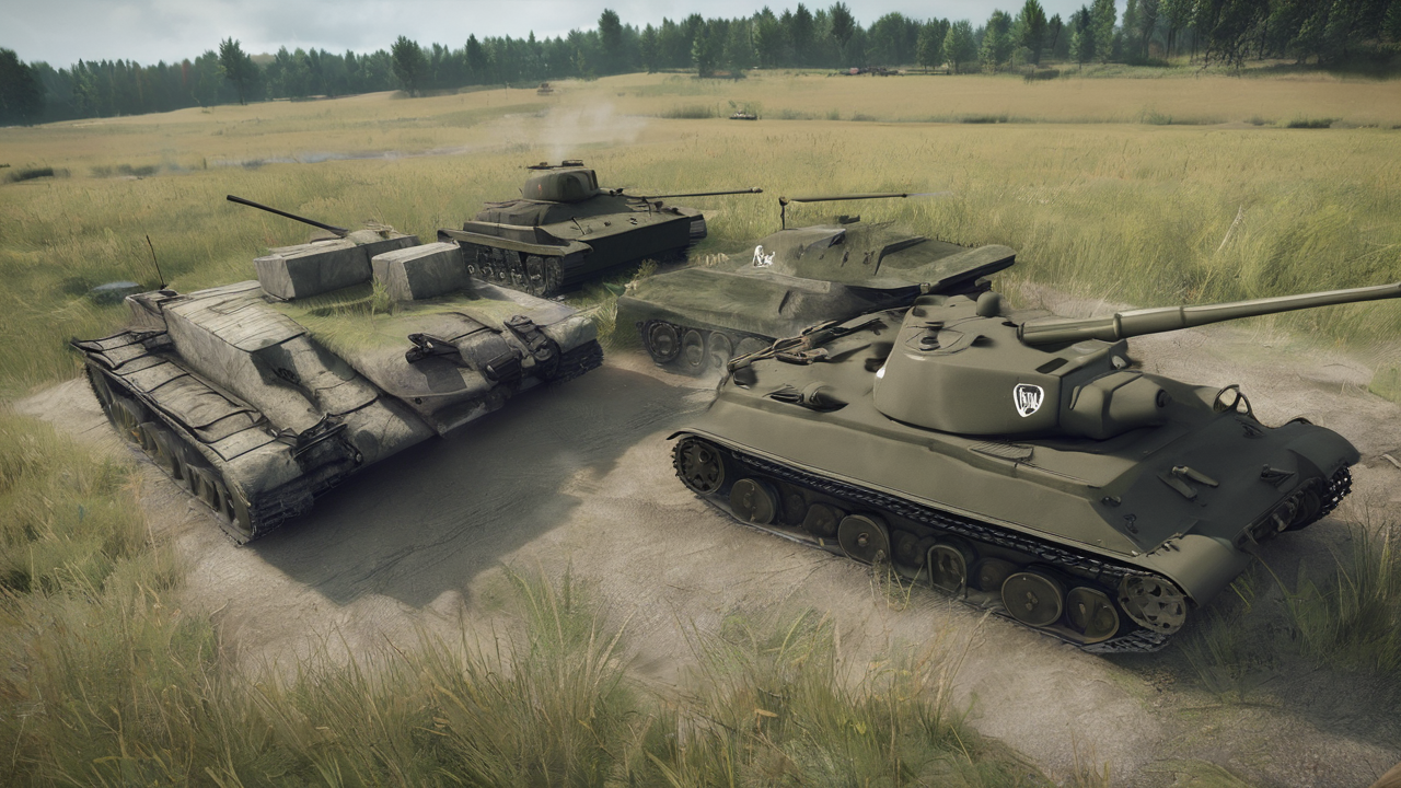 Dramatyczna scena bitewna z World of Tanks z ciemnym, nastrojowym oświetleniem podkreślającym intensywność walki