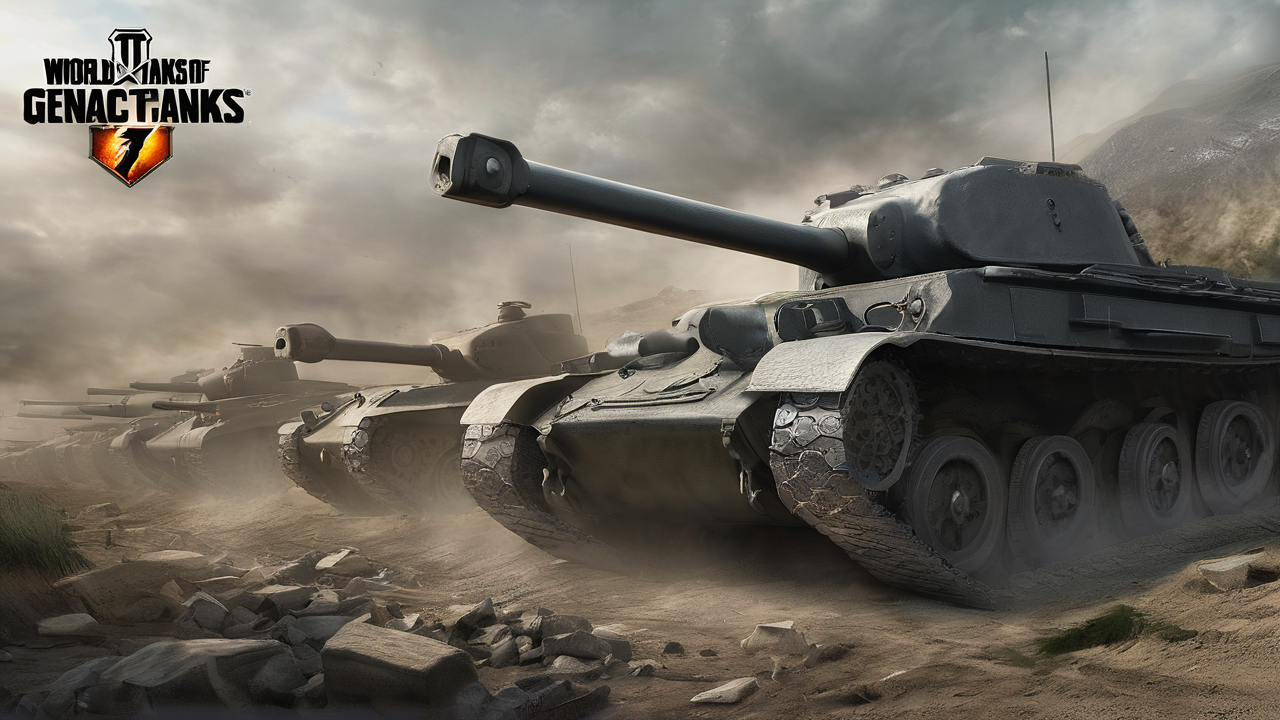 Ekran gry pokazujący interfejs World of Tanks z oznaczonymi najważniejszymi elementami dla początkujących graczy