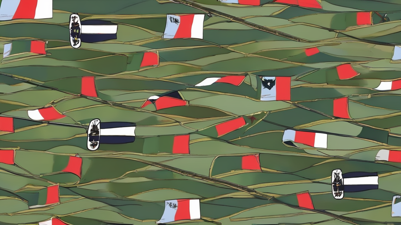 Flagi narodowe różnych państw reprezentowanych w grze na stylizowanym tle militarnym
