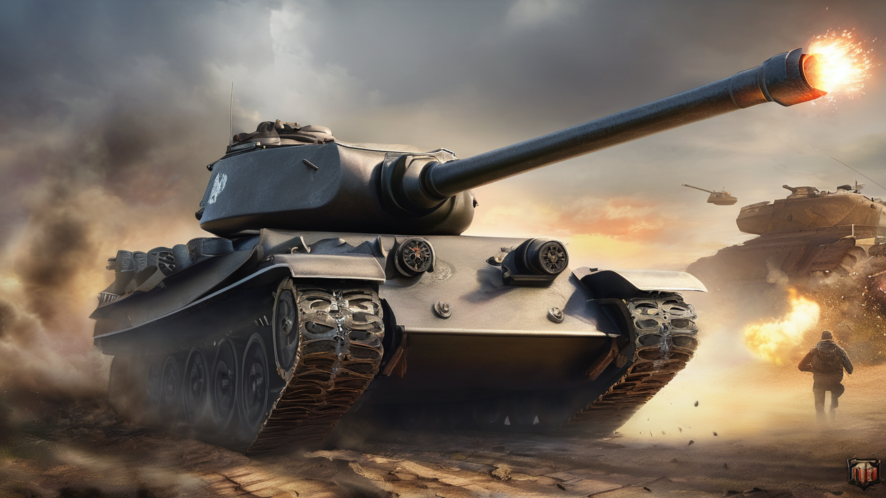 Nowoczesna grafika z elementami interfejsu gry World of Tanks w stonowanych kolorach