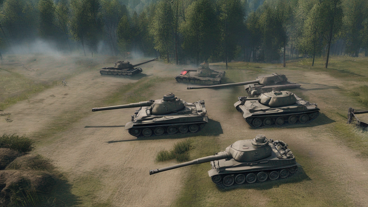 Turniej e-sportowy World of Tanks z zawodnikami na scenie i dużym ekranem pokazującym rozgrywkę przed publicznością